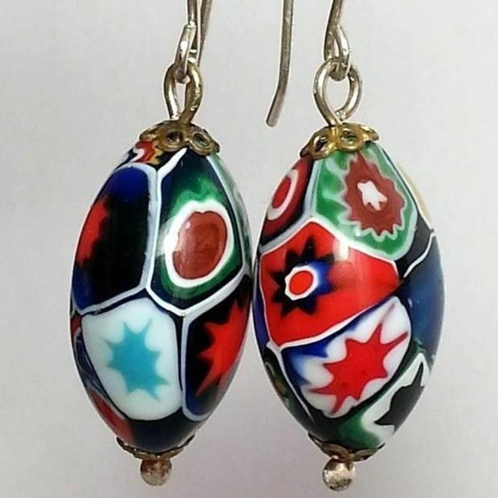 VINTAGE STERLING SILVER MILLEFIORI EARRINGS